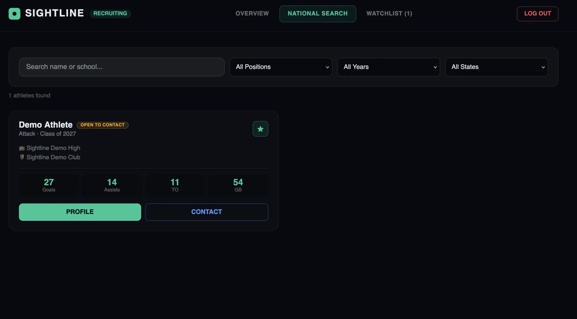 Recruiting Dashboard — Search tab