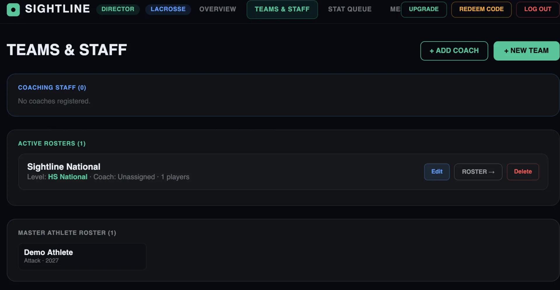 Director Dashboard — Teams & Staff tab
