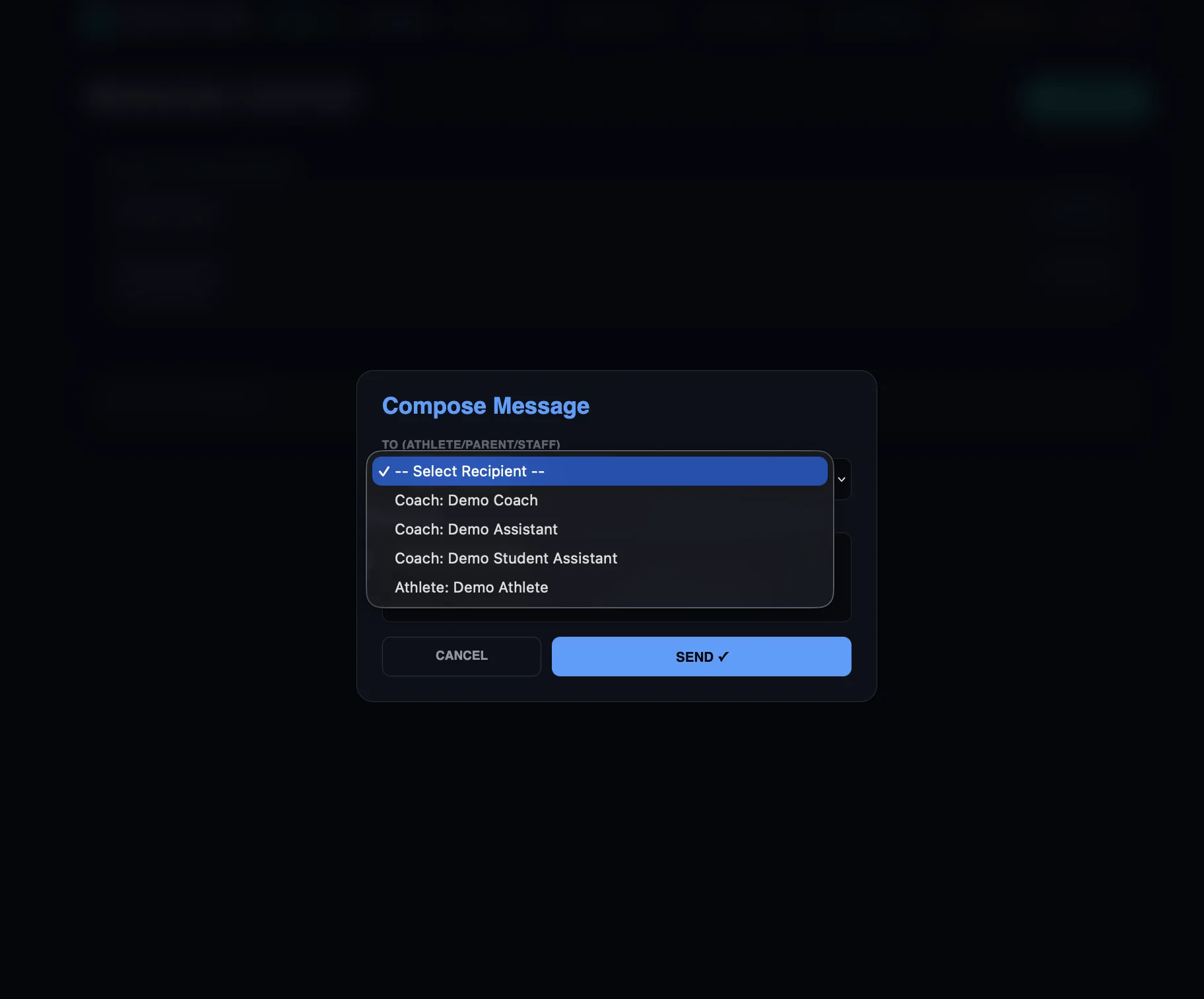 Director Dashboard — Messages tab, Compose Message